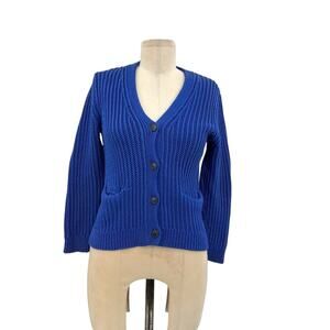 3.1 Phillip Lim Cardigan‎ Sweater Cotton Ribbed Knit Buttons Blue Size XS